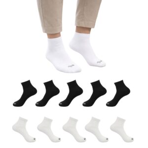 Mojaah Essentials Unisex Fine Cotton Ankle Socks (Pack of 10, White & Black) | Sweat Absorbent, Moisture Wicking, Ultra Soft, Breathable & Stretchable