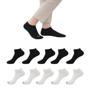 Mojaah Essentials Unisex Fine Cotton Sneaker Socks, (Pack of 10, White & Black) | Sweat Absorbent, Moisture Wicking, Ultra Soft, Breathable & Stretchable