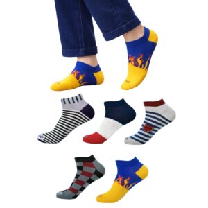 Mojaah Essentials Unisex Fine Cotton Funky Sneaker Socks (Pack of 5, Multicolor) | Sweat Absorbent, Moisture Wicking, Ultra Soft, Breathable & Stretchable