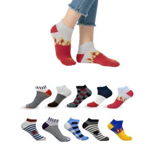 Mojaah Essentials Unisex Fine Cotton Funkly Sneaker Socks (Pack of 10, Multicolor) | Sweat Absorbent, Moisture Wicking, Ultra Soft, Breathable & Stretchable