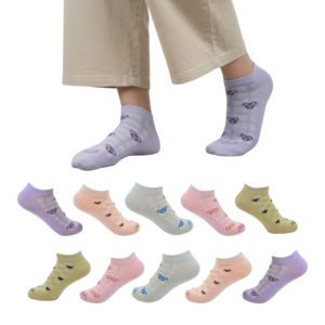 Mojaah Essentials Ladies Fine Cotton Sneaker Socks (Pack of 10, Multicolor) | Mesh Design, Breathable & Sweat Absorbent, Moisture Wicking | Ultra Soft & Stretchable