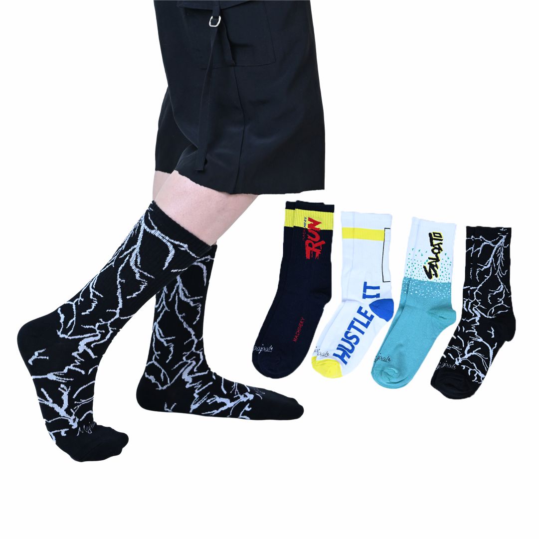 Mojaah Luxe ZORIX EDITION, 100% Luxury Combed Cotton Unisex Socks, Anti-Bacterial, Anti-Odour, Breathable Socks, Soft & Comfortable, Sports & Casual Socks (Pack of 4)