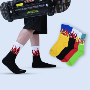 Mojaah Luxe FIRE PYRO EDITION, 100% Luxury Combed Cotton Unisex Socks, Anti-Bacterial, Anti-Odour, Breathable Socks, Soft & Comfortable, Sports & Casual Socks, Flame Design (Pack of 4)